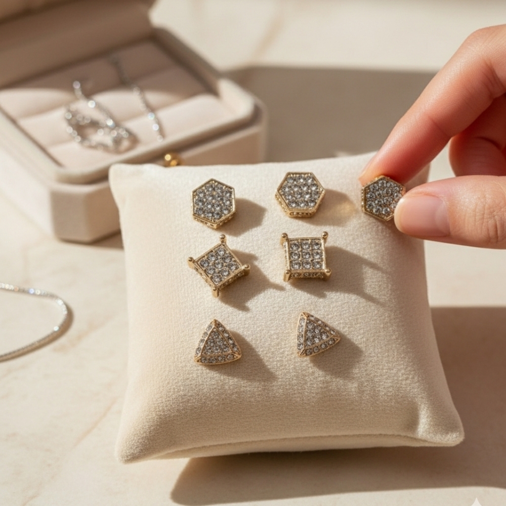 Aeropastle 3pk Gold pave crystal earrings